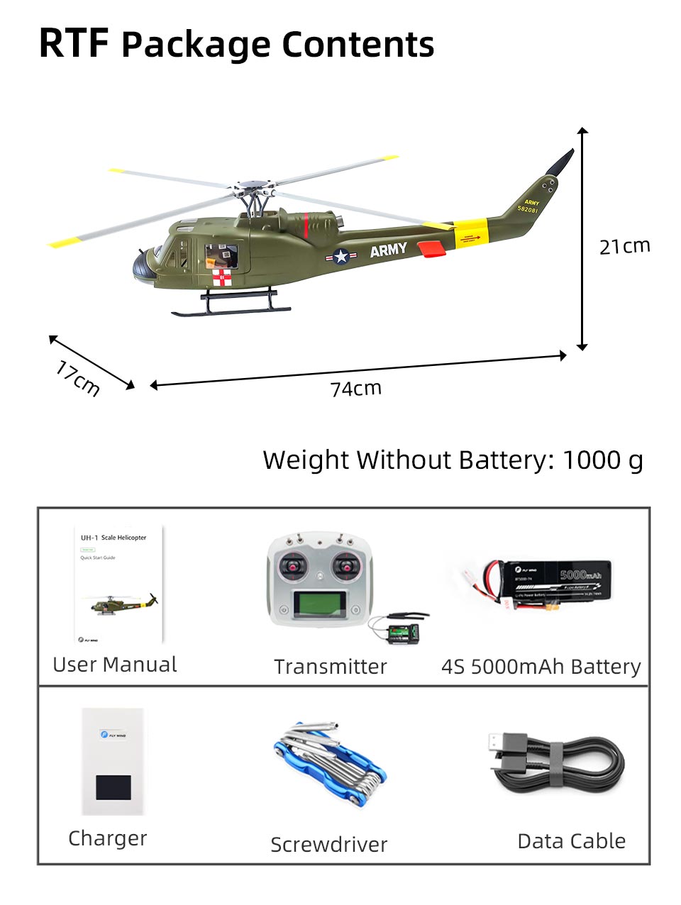 FLYWING UH-1 V4 Upgrade Version Class 470 6CH Brushless Motor GPS Fixed Point Altitude Hold Scale RC Helicopter - RAZORDON