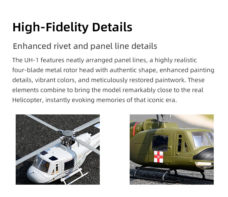 FLYWING UH-1 V4 Upgrade Version Class 470 6CH Brushless Motor GPS Fixed Point Altitude Hold Scale RC Helicopter - RAZORDON
