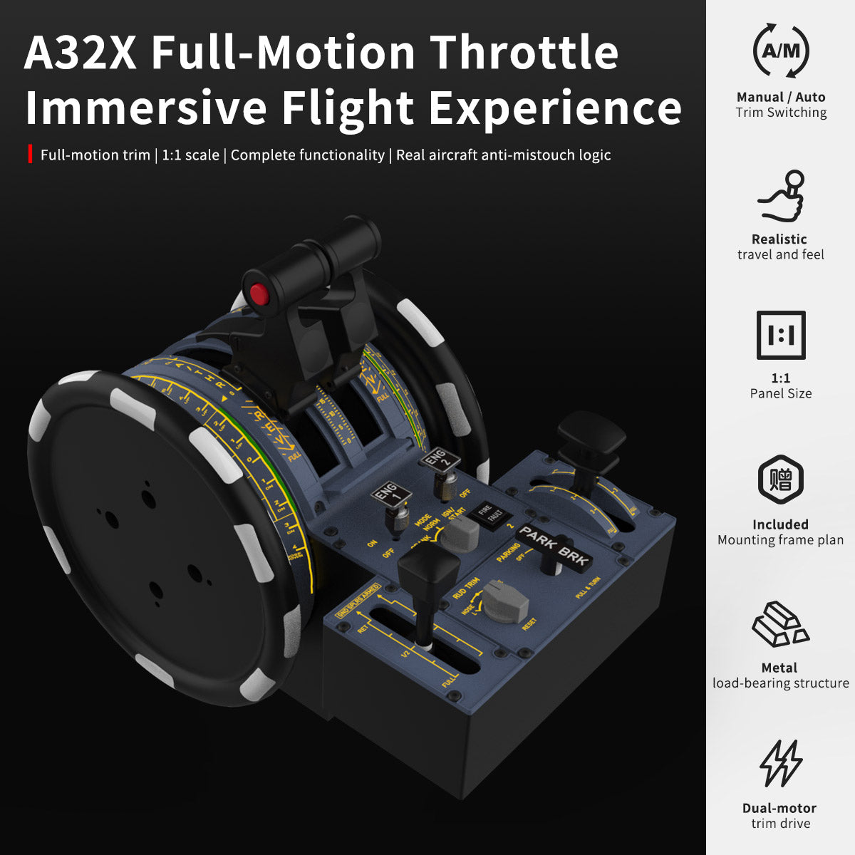 Hoowalt D107 V2 Metal Plate Lever Head Version A32X A31X A19X Motorized Throttle COCKPIT Panel - RAZORDON