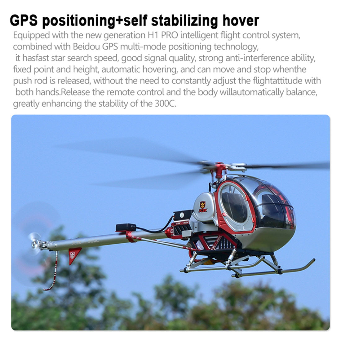 JCZK 300C PRO 2.4G 3-Blade Flybarless Alloy Realistic RC Helicopter Model with H1 PRO Flight Controller, GPS Positioning, Auto-Hover & One-Key Return(RTF Version)