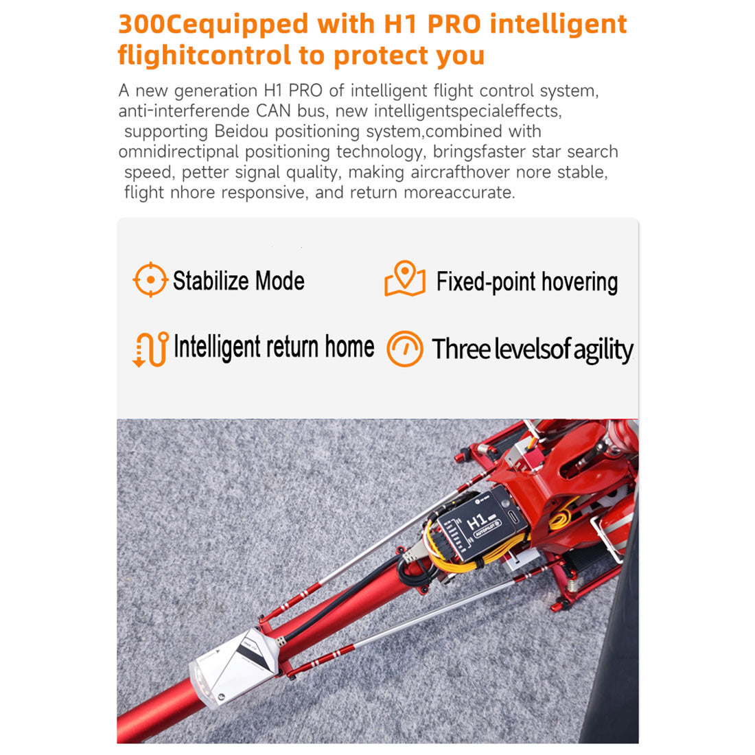 JCZK 300C PRO 2.4G 3-Blade Flybarless Alloy Realistic RC Helicopter Model with H1 PRO Flight Controller, GPS Positioning, Auto-Hover & One-Key Return(RTF Version)