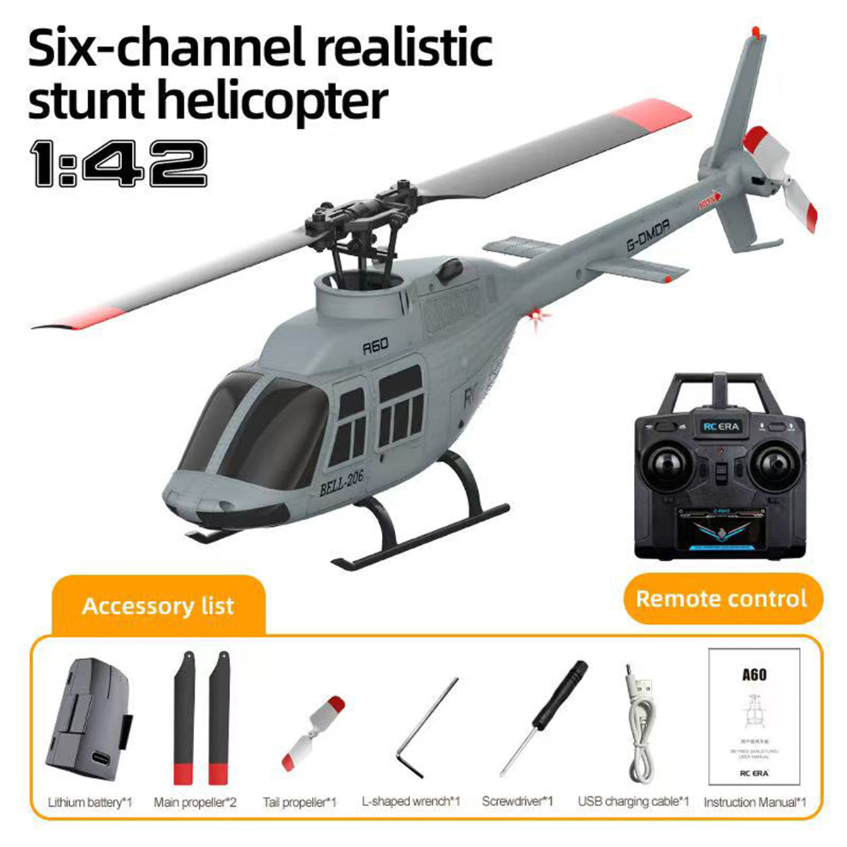 RC ERA A60 1/42 Scale Bell 206 90-Class 2.4G 4CH Single Rotor Flybarless Mini RC Helicopter - RAZORDON