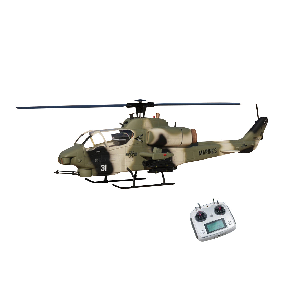 WOLFBUSH&ROBAN AH-1W Cobra 470-Class 2.4G 6CH Dual-Rotor RC Military Helicopter Model with GPS Positioning, Synchronized Turret & Left/Right-Hand Control RTF