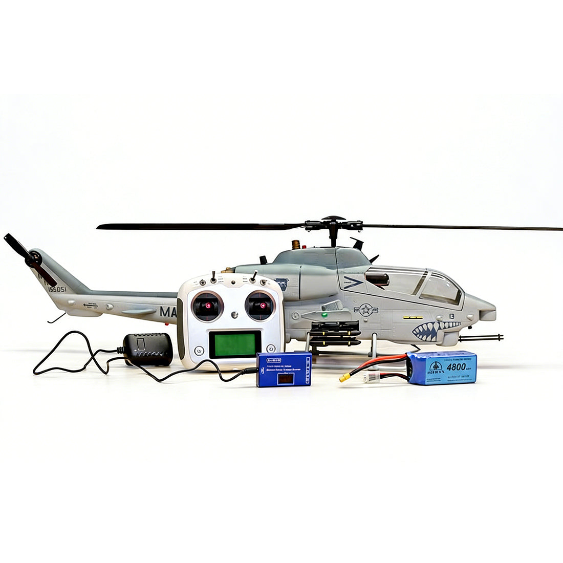 WOLFBUSH&ROBAN AH-1W Cobra 470-Class 2.4G 6CH Dual-Rotor RC Military Helicopter Model with GPS Positioning, Synchronized Turret & Left/Right-Hand Control RTF