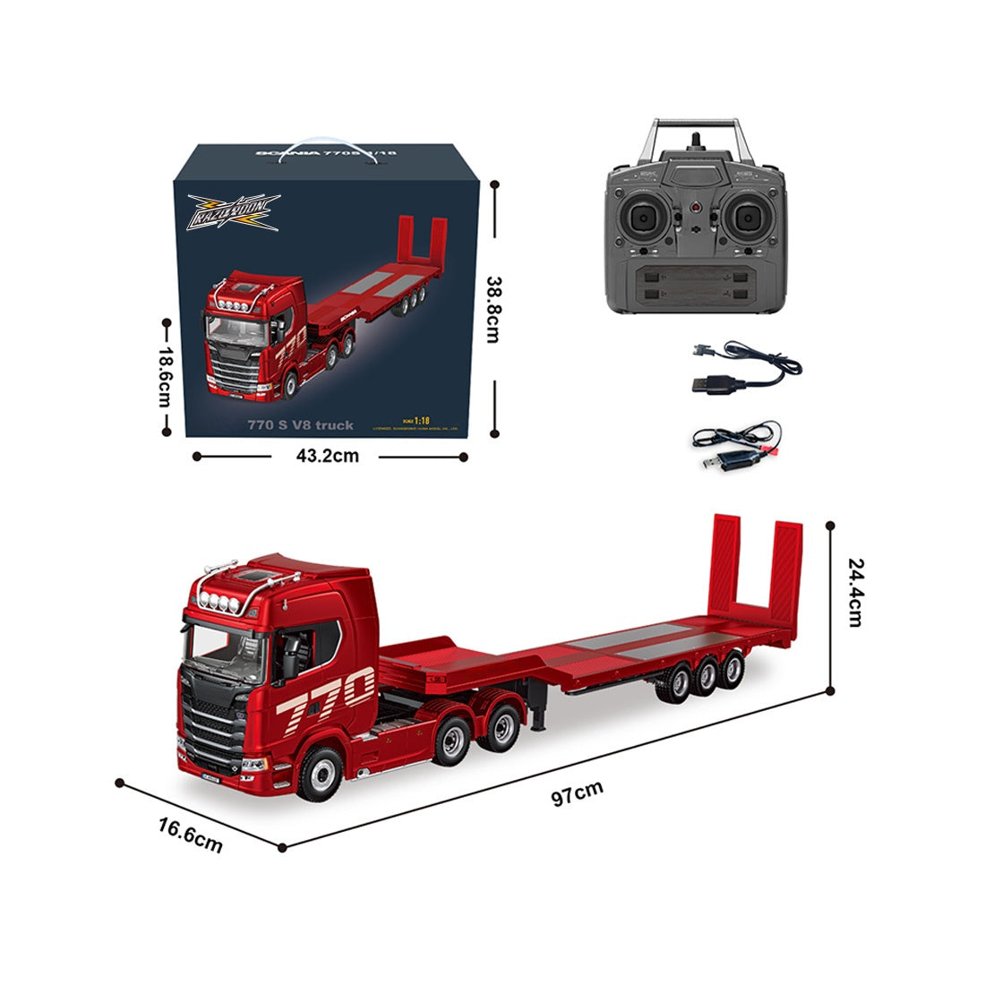 1/18 Scale 6x4 770S Heavy Duty Tractor Truck - RC Semi Trailer