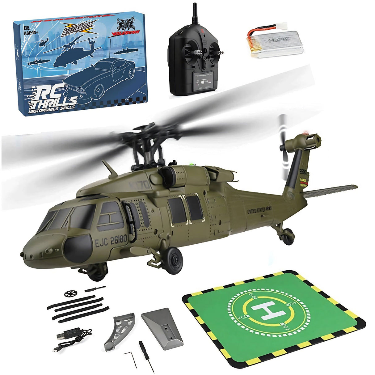 WLTOYS K170 Black Hawk UH-60L 170 Size 2.4G 4CH Flybarless RC Helicopter with Adjustable Left and right Hand Throttle (RTF Version)