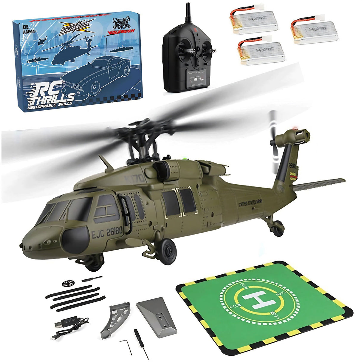 WLTOYS K170 Black Hawk UH-60L 170 Size 2.4G 4CH Flybarless RC Helicopter with Adjustable Left and right Hand Throttle (RTF Version)