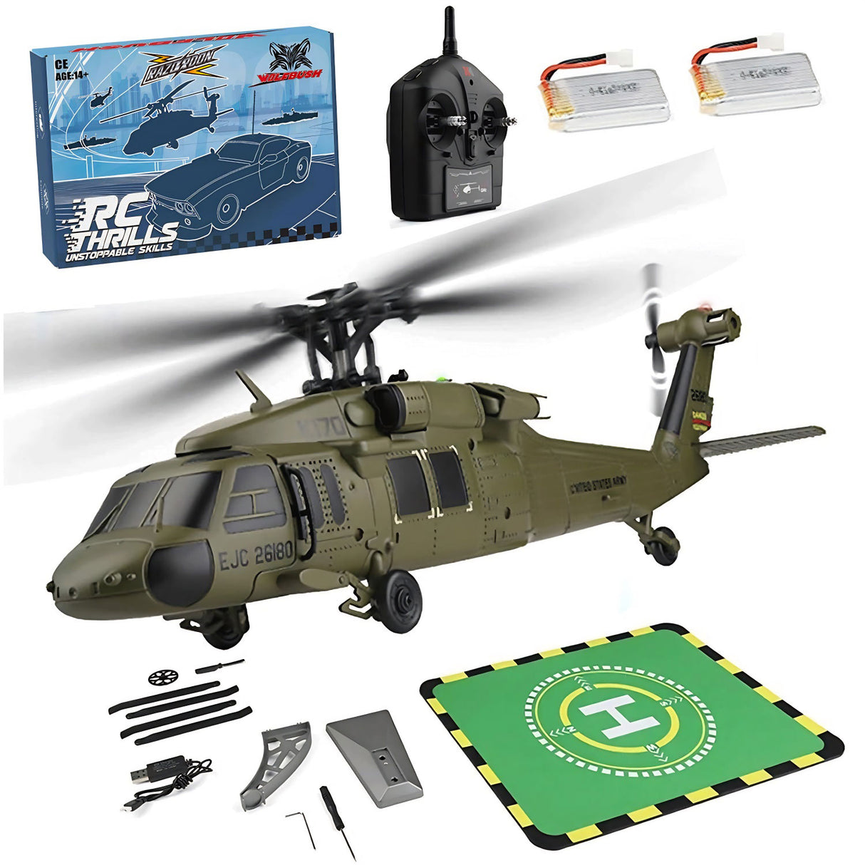 WLTOYS K170 Black Hawk UH-60L 170 Size 2.4G 4CH Flybarless RC Helicopter with Adjustable Left and right Hand Throttle (RTF Version)