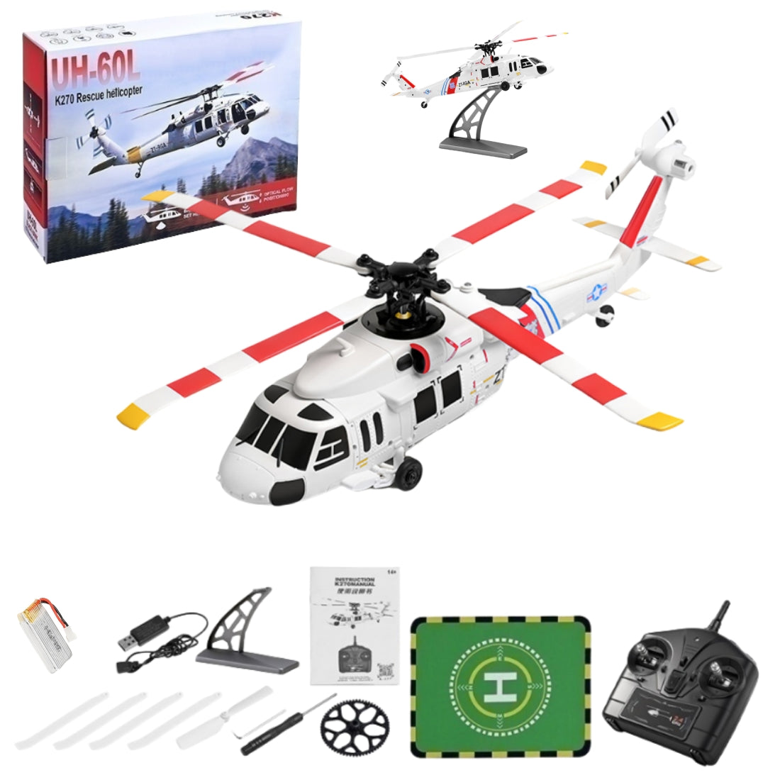WLTOYS K270 UH-60L 2.4G 4CH 170-Class 4-Rotor Flybarless Realistic Helicopter Model with Barometric Altitude & Left/Right Hand Throttle Adjustment (Optical Flow RTF Version)