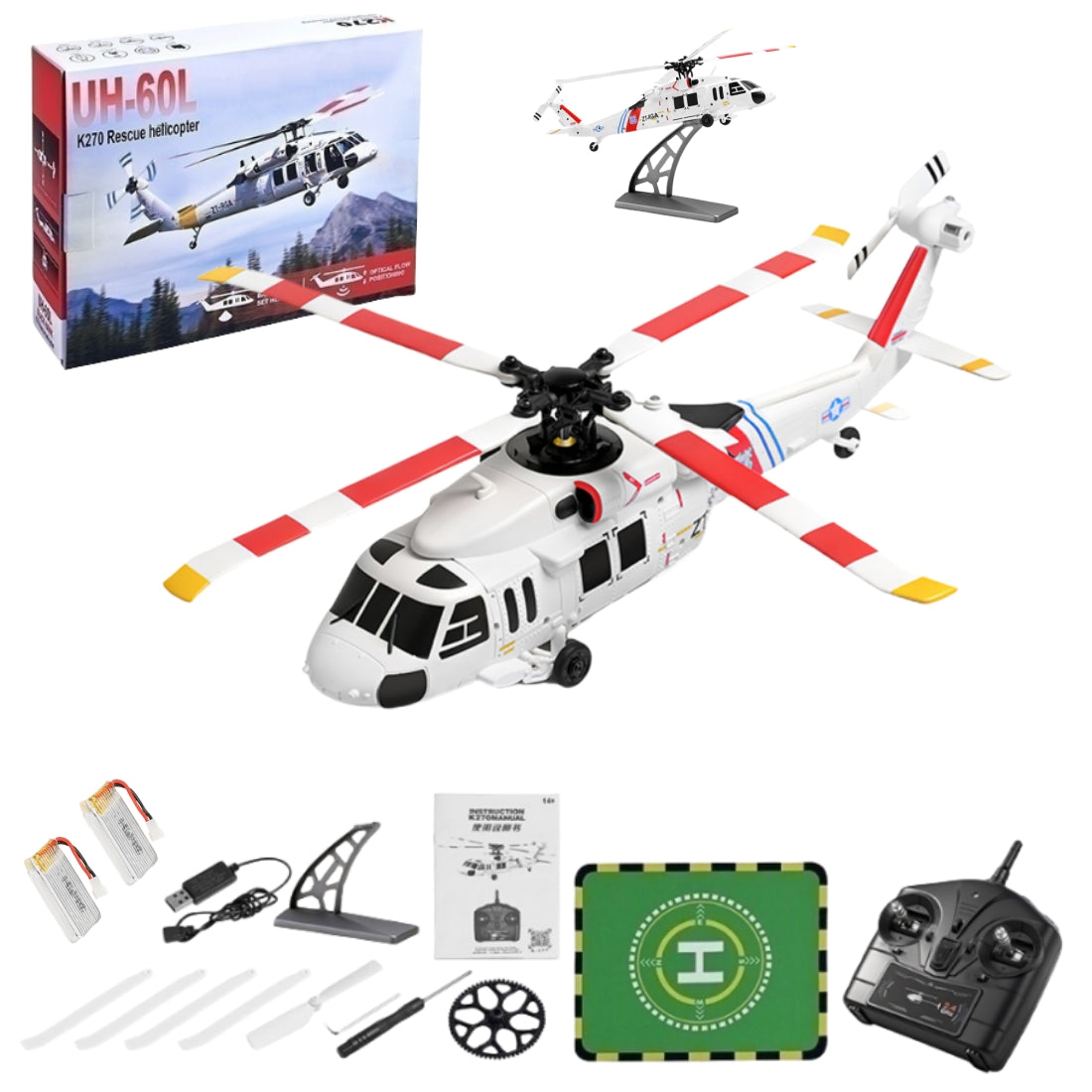 WLTOYS K270 UH-60L 2.4G 4CH 170-Class 4-Rotor Flybarless Realistic Helicopter Model with Barometric Altitude & Left/Right Hand Throttle Adjustment (Optical Flow RTF Version)