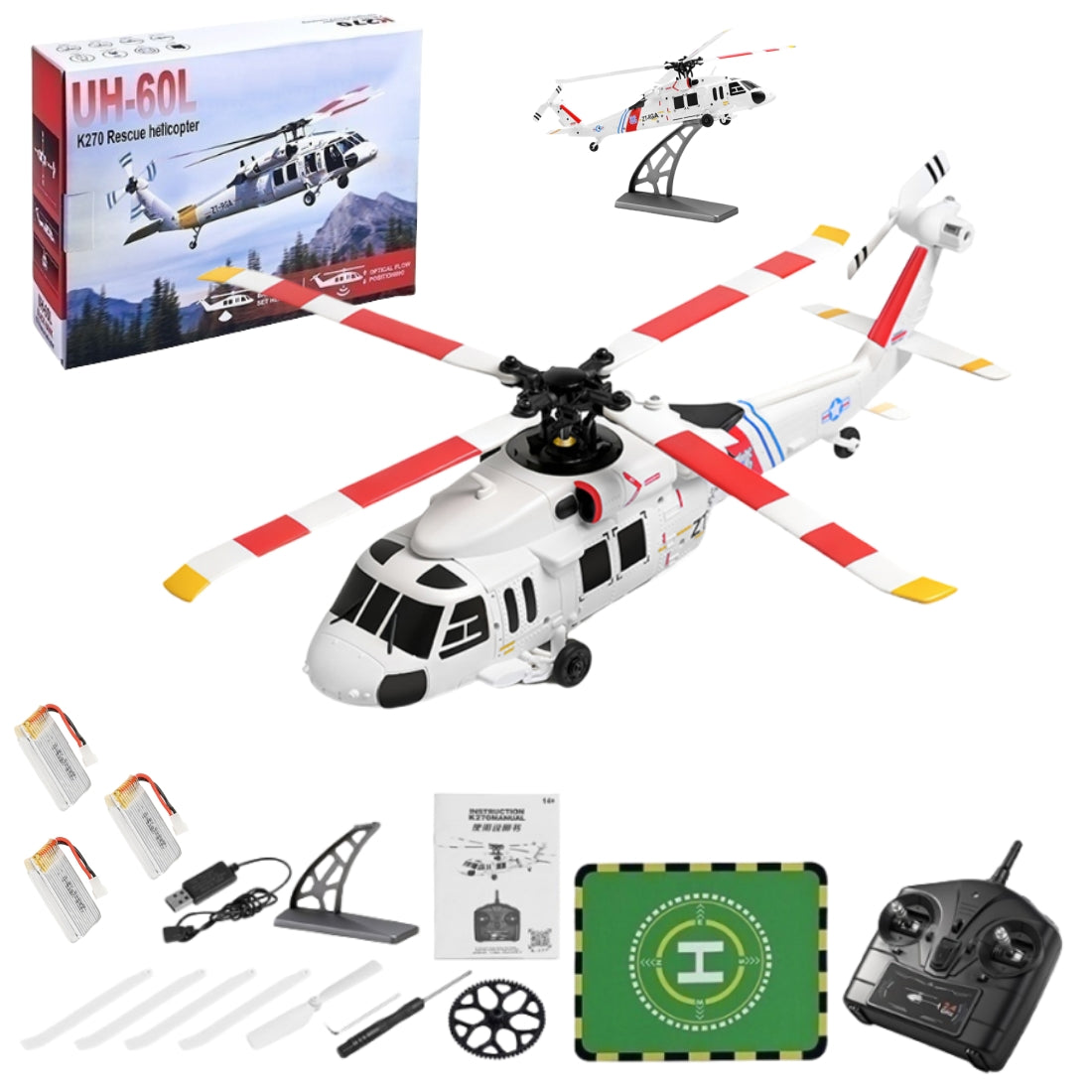 WLTOYS K270 UH-60L 2.4G 4CH 170-Class 4-Rotor Flybarless Realistic Helicopter Model with Barometric Altitude & Left/Right Hand Throttle Adjustment (Optical Flow RTF Version)