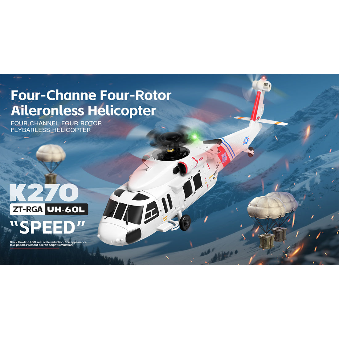 WLTOYS K270 UH-60L 2.4G 4CH 170-Class 4-Rotor Flybarless Realistic Helicopter Model with Barometric Altitude & Left/Right Hand Throttle Adjustment (Optical Flow RTF Version)