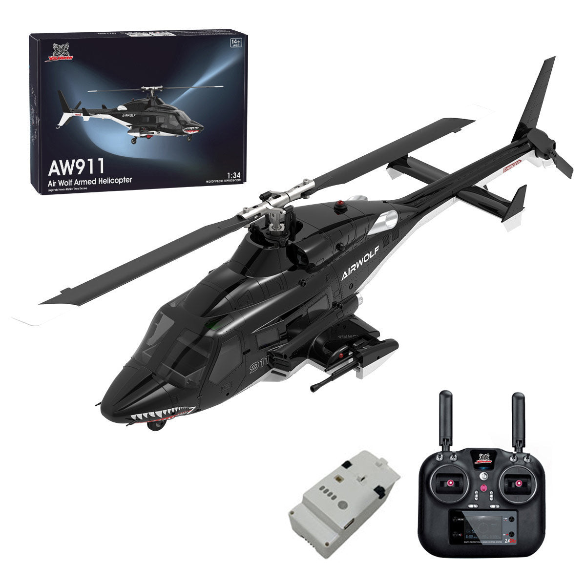 WOLFBUSH AW-911 Airwolf RC Helicopter with 1 Battery