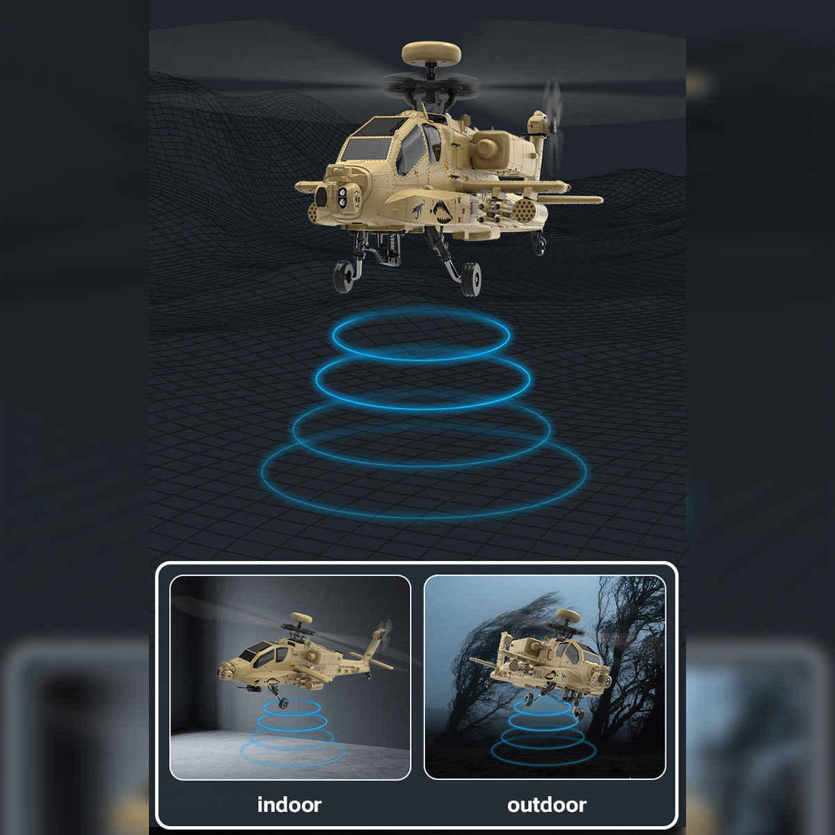 WOLFBUSH & YU XIANG F11-N AH64 1/32 Scale 2.4G 6CH Coaxial Dual Rotor 6G/3D Apache RC Helicopter - RAZORDON