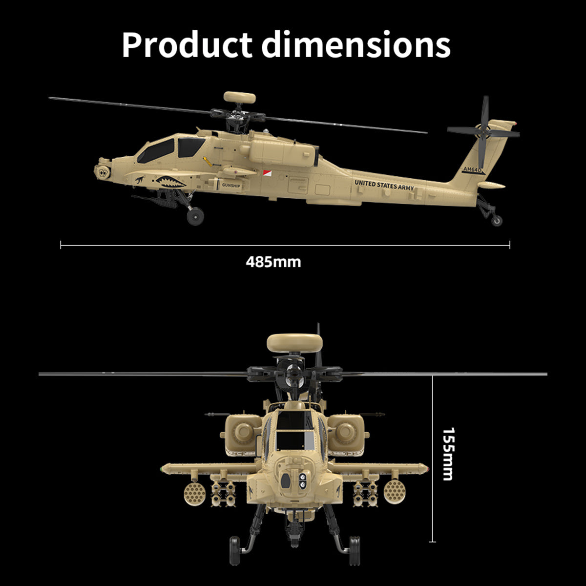 WOLFBUSH & YU XIANG F11-N AH64 1/32 Scale 2.4G 6CH Coaxial Dual Rotor 6G/3D Apache RC Helicopter - RAZORDON