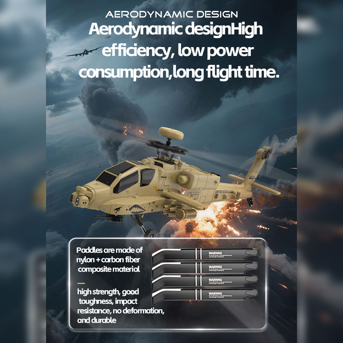 WOLFBUSH & YU XIANG F11-N AH64 1/32 Scale 2.4G 6CH Coaxial Dual Rotor 6G/3D Apache RC Helicopter - RAZORDON