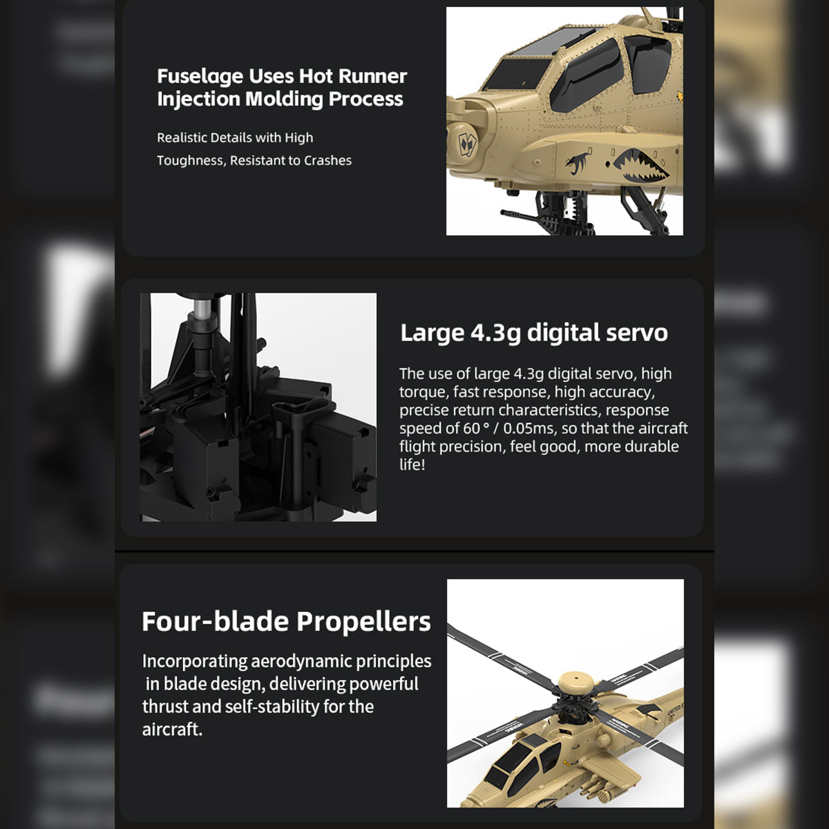 WOLFBUSH & YU XIANG F11-N AH64 1/32 Scale 2.4G 6CH Coaxial Dual Rotor 6G/3D Apache RC Helicopter - RAZORDON