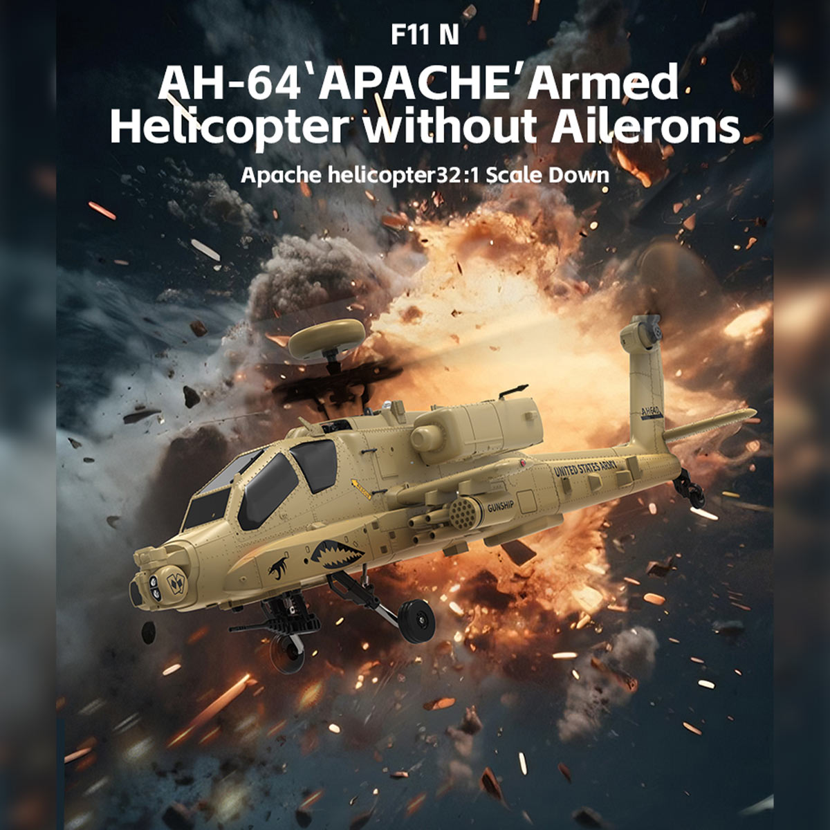 WOLFBUSH & YU XIANG F11-N AH64 1/32 Scale 2.4G 6CH Coaxial Dual Rotor 6G/3D Apache RC Helicopter - RAZORDON