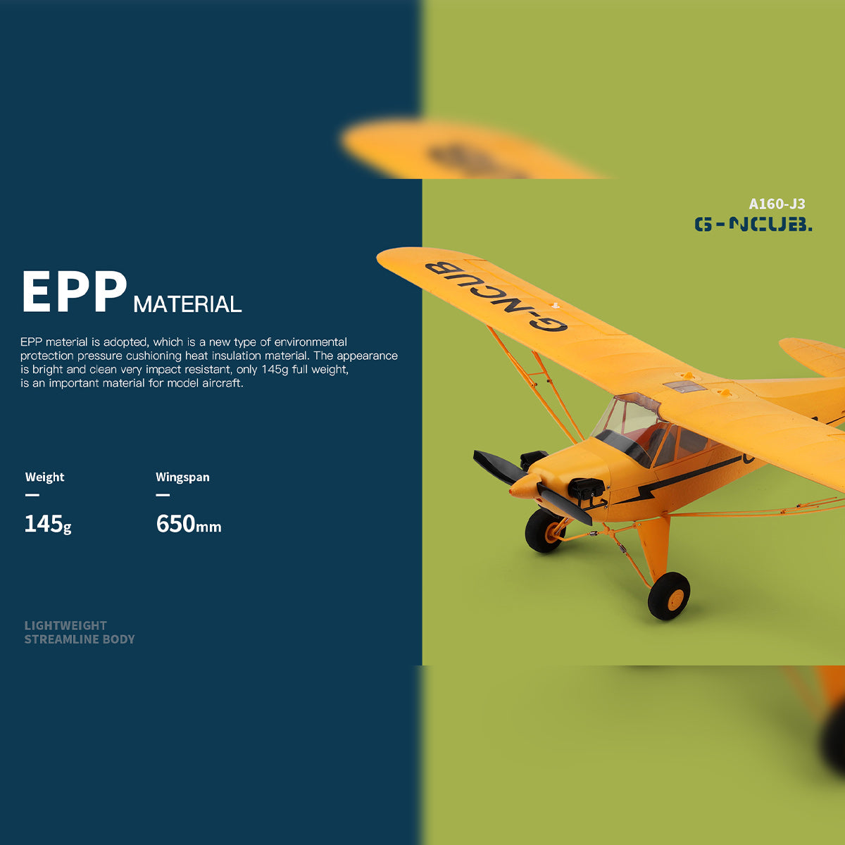 XK A160 J3 Cub Scale RC Airplane - 650mm Wingspan EPP 5CH 2.4GHz