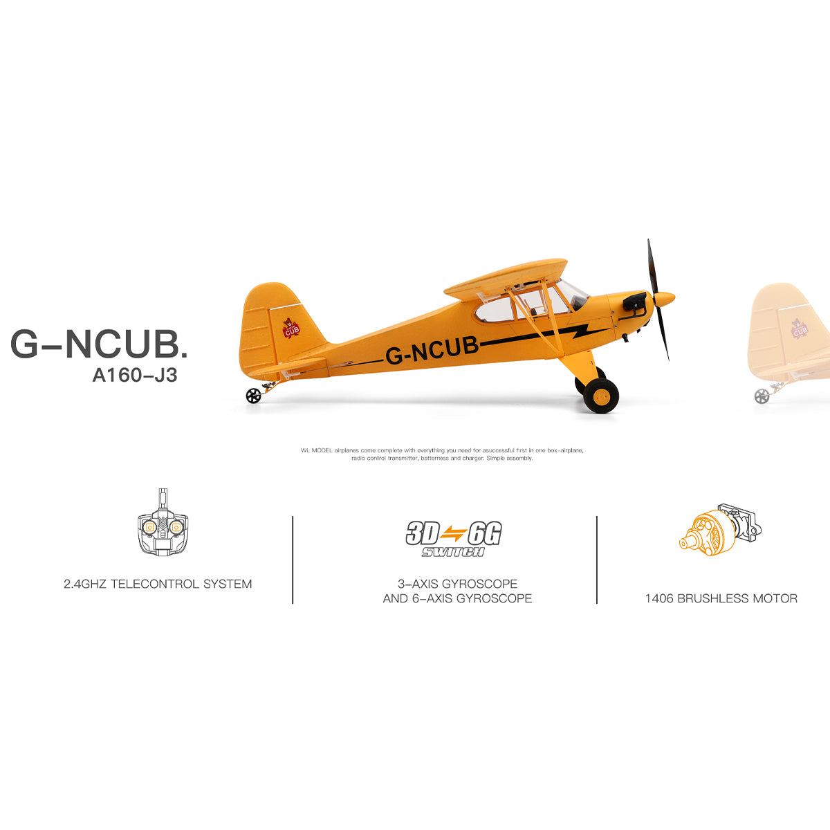 XK A160 J3 3D/6G 2.4G 5CH Brushless Scale RC Airplane Model - RAZORDON