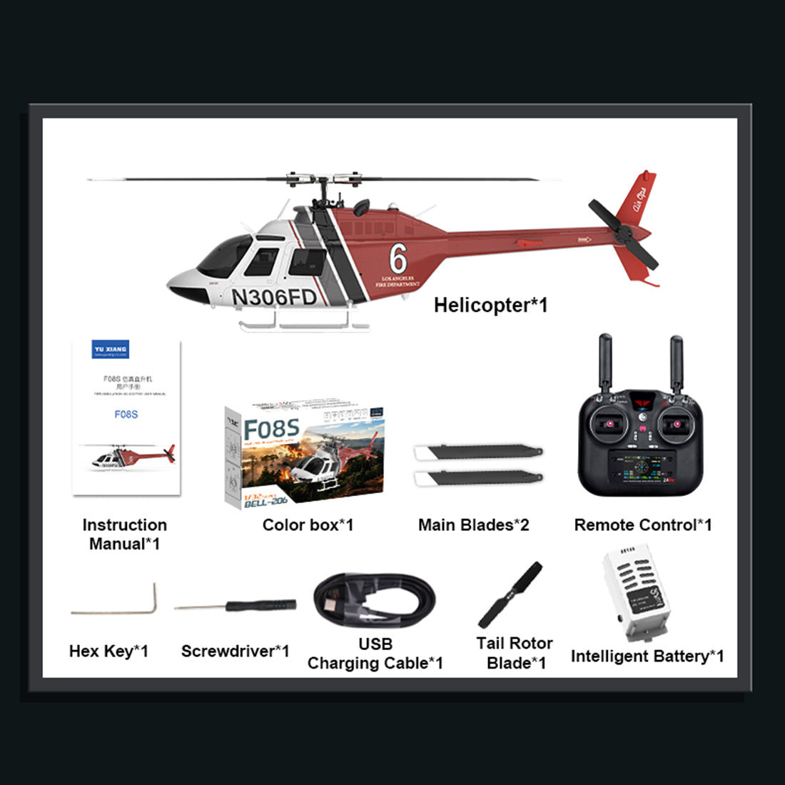 YU XIANG F08S 1/27 Scale Bell 206 RC Helicopter Model - RAZORDON