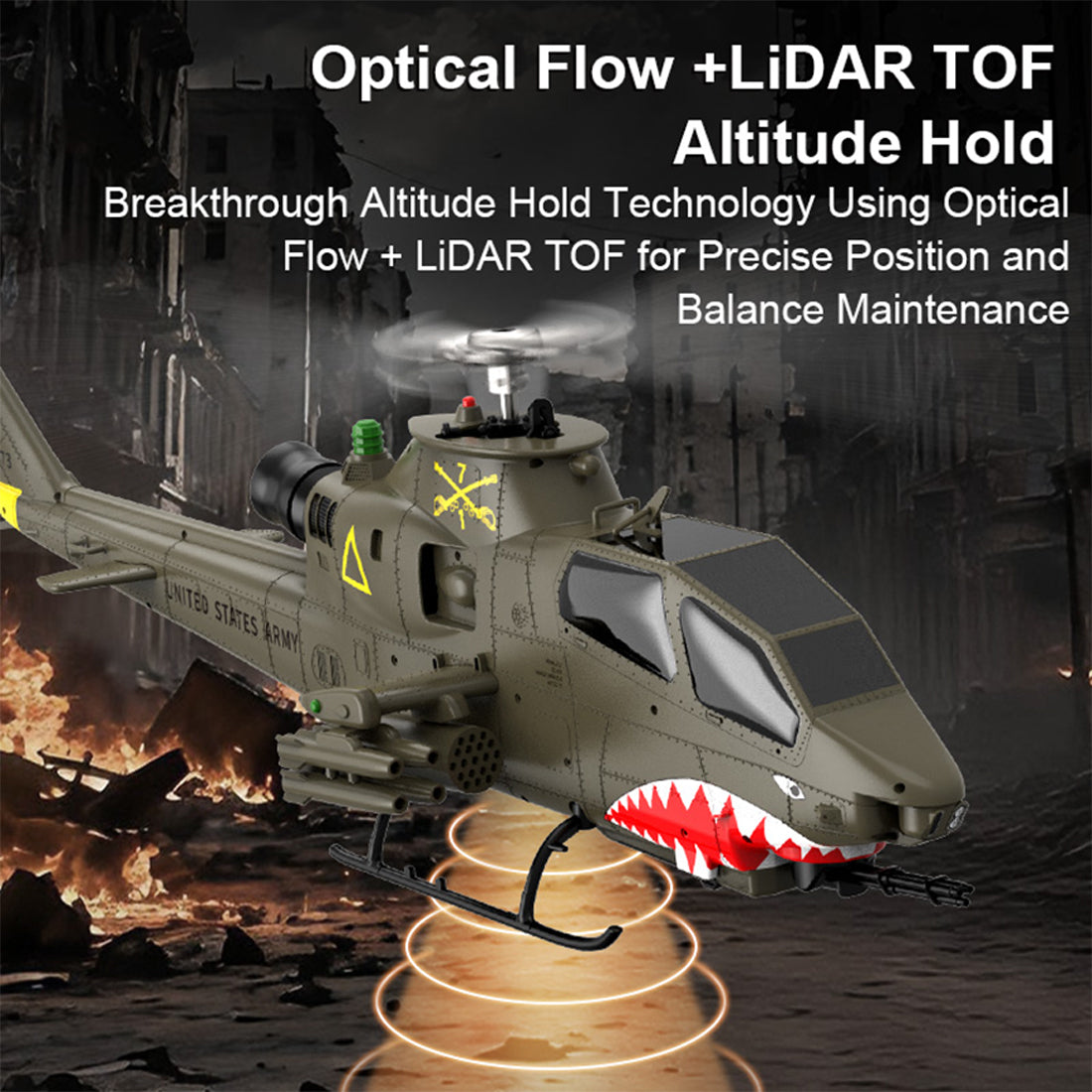 YU XIANG F112S AH-1 Cobra 1/40 Scale 200-Class 2.4G 9CH RC Military Helicopter Model with Dual-Blade Flybarless Rotor Head, 6G Mode & GPS Positioning RTF