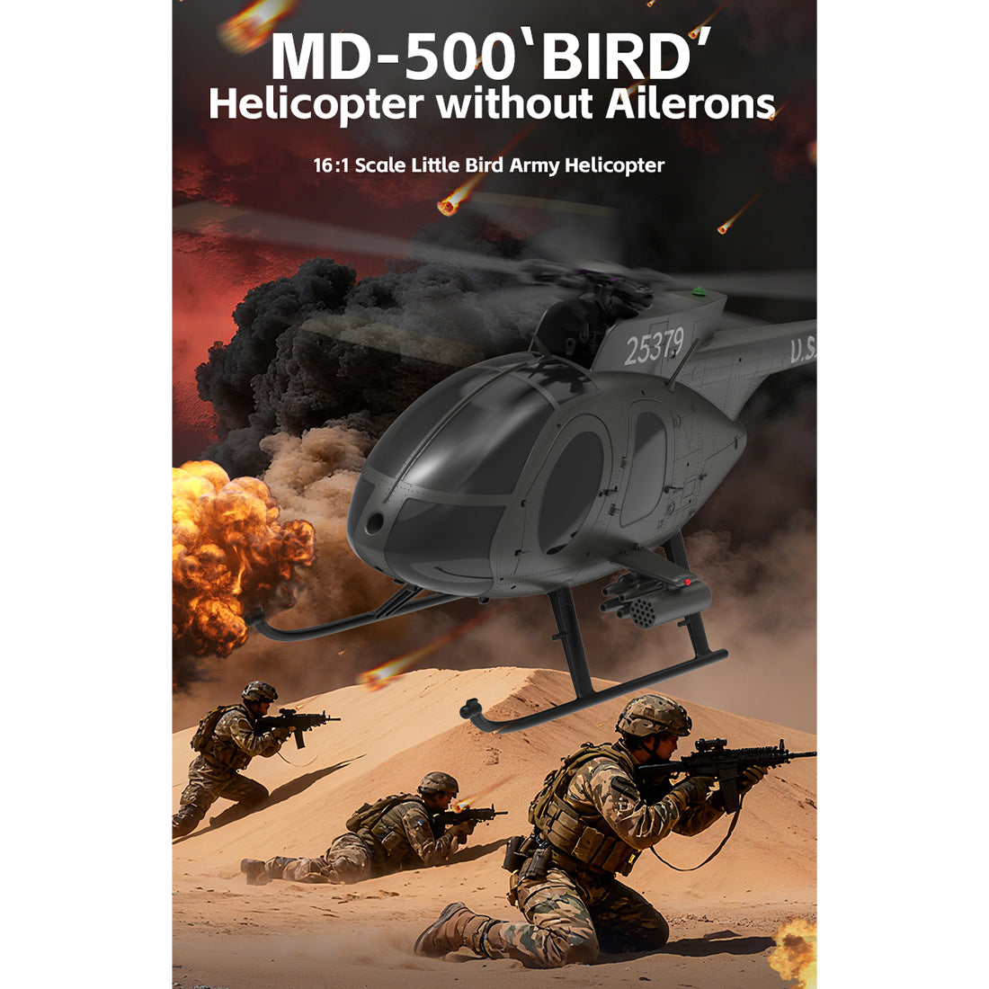 YU XIANG F119S MD500 1/16 Scale 250-Class 2.4G 9CH RC Little Bird Military Helicopter Model with Flybarless Rotor Head, 6G/3D Switchable Modes & Openable Cockpit (RTF Version)