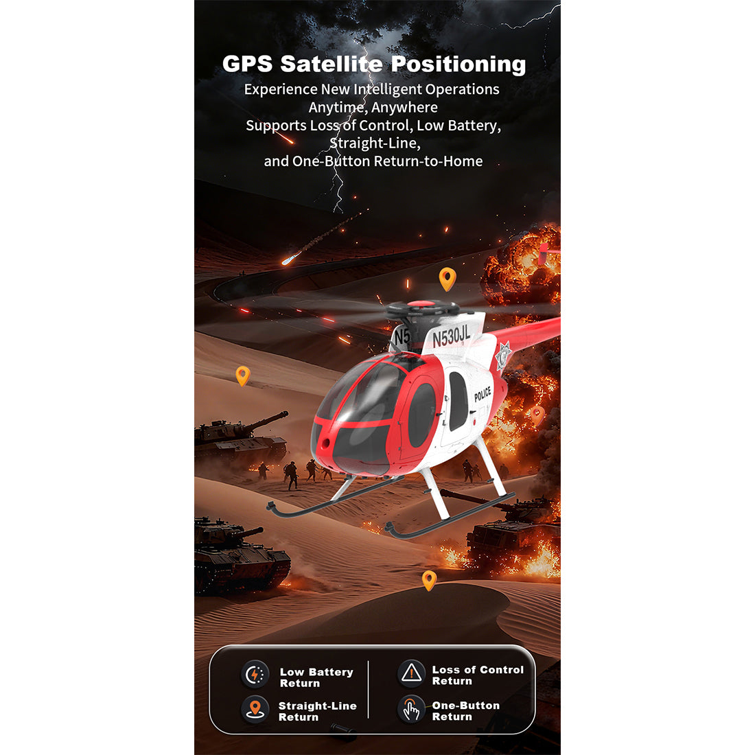 YU XIANG F119S MD500 1/16 Scale 250-Class 2.4G 9CH RC Little Bird Military Helicopter Model with Flybarless Rotor Head, 6G/3D Switchable Modes & Openable Cockpit (RTF Version)