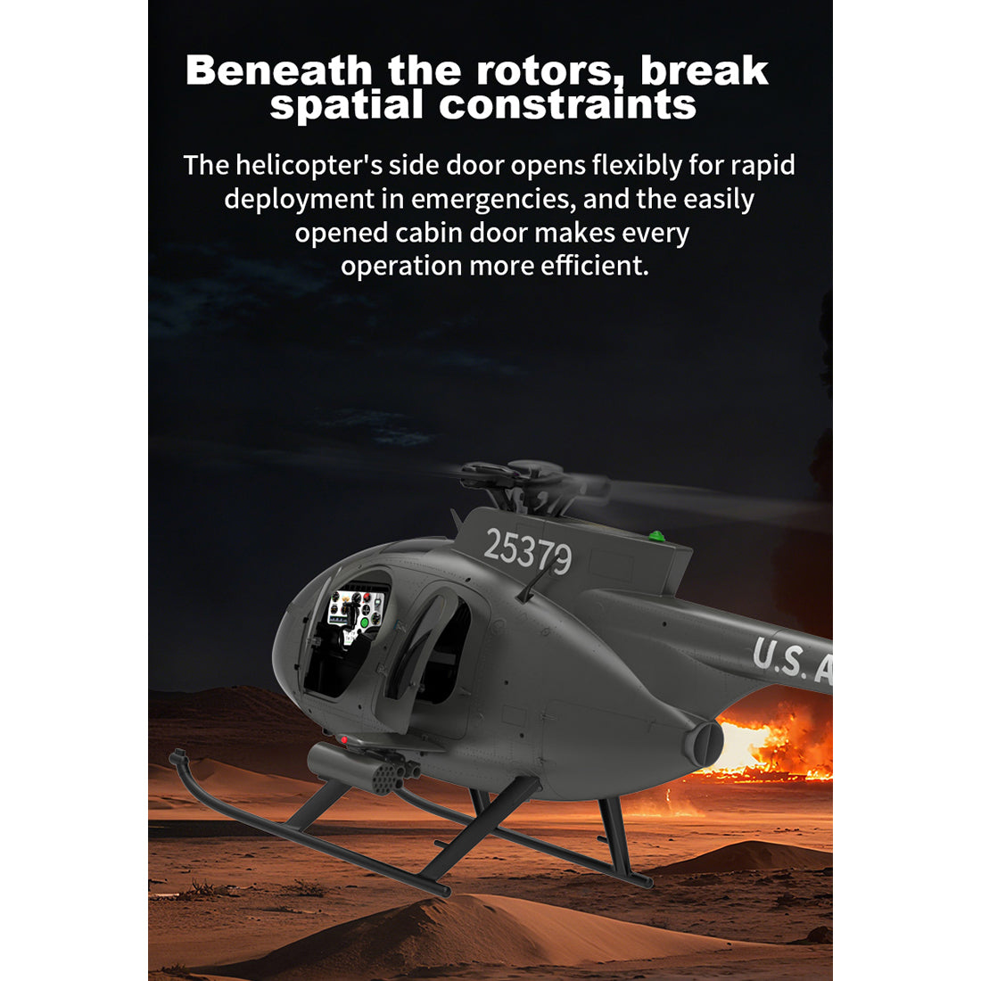 YU XIANG F119S MD500 1/16 Scale 250-Class 2.4G 9CH RC Little Bird Military Helicopter Model with Flybarless Rotor Head, 6G/3D Switchable Modes & Openable Cockpit (RTF Version)