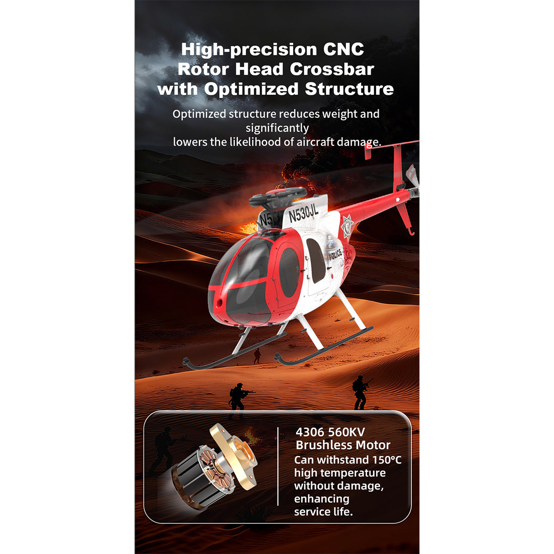 YU XIANG F119S MD500 1/16 Scale 250-Class 2.4G 9CH RC Little Bird Military Helicopter Model with Flybarless Rotor Head, 6G/3D Switchable Modes & Openable Cockpit (RTF Version)