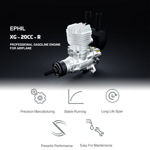 EPHIL XG-20cc-R Glow Plug Two-Stroke Single Cylinder Rear Exhaust Gasoline Engine Model for Fixed-Wing Aircraft Models-RAZORDON