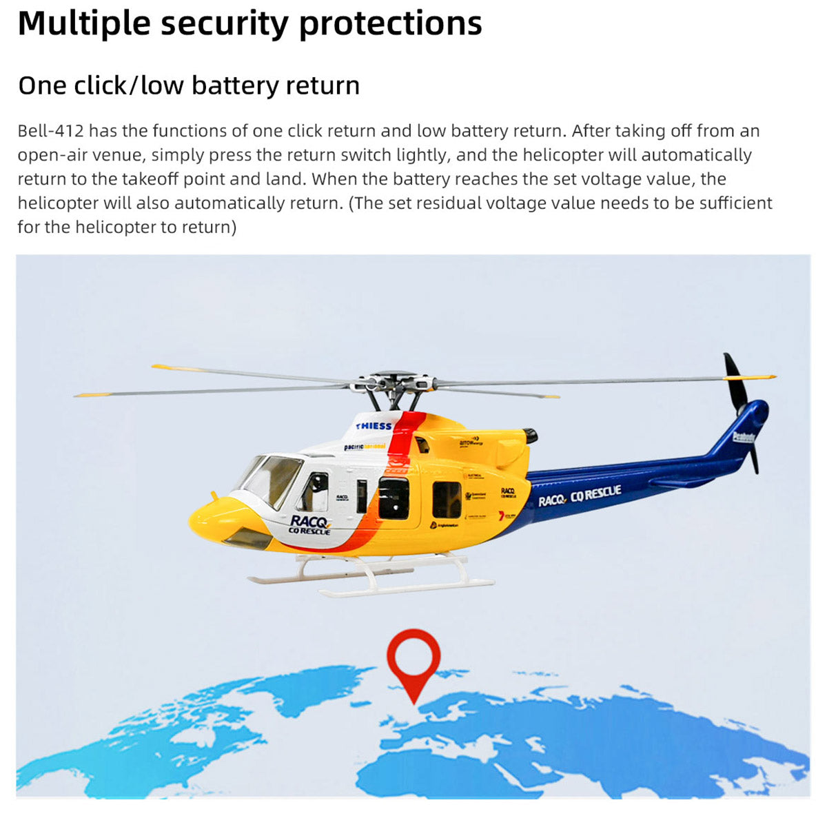 FLYWING BELL-412-V4 470-Class 2.4G 6CH Scale GPS RC Military Helicopter Model - Razordon