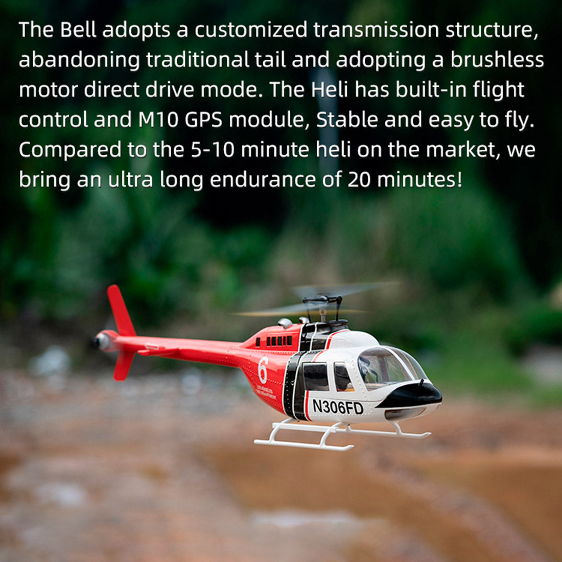 FLYWING Bell-206-V3 470-Class RC Helicopter Model 2.4G RC 6CH Electric Airplane with Model 1 & Model 2 Switchable(RTF Version)
