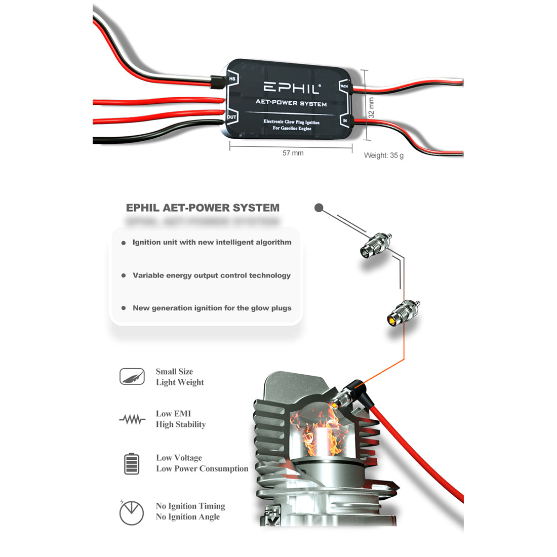 EPHIL XG-76cc-T Glow Plug Two-Stroke Twin-Cylinders Horizontally Opposed Gasoline Engine Model for Fixed-Wing Aircraft Models - RAZORDON
