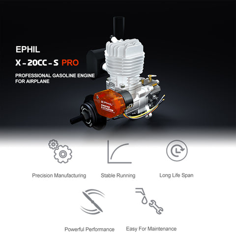 EPHIL X-20cc-S Pro Electric Startar Two-Stroke Single Cylinder Side Exhaust Gasoline Engine Model for Fixed-Wing Aircraft Models