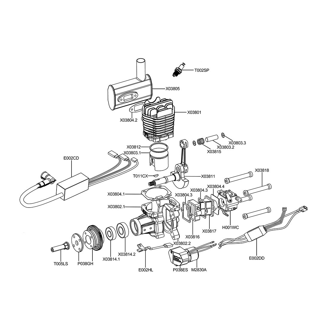 EPHIL X-38cc-S Pro Electric Startar Two-Stroke Single Cylinder Side Exhaust Gasoline Engine Model for Fixed-Wing Aircraft Models-RAZORDON