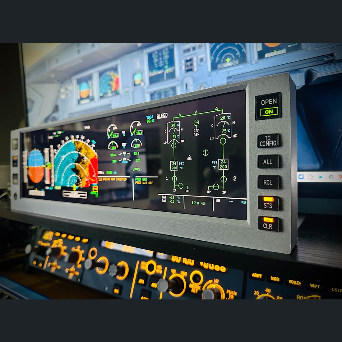 Rowsfire A108 A32X/A35X/A38X PFD ND ECAM EWD 4-in-1 Flight Display Panel - RAZORDON