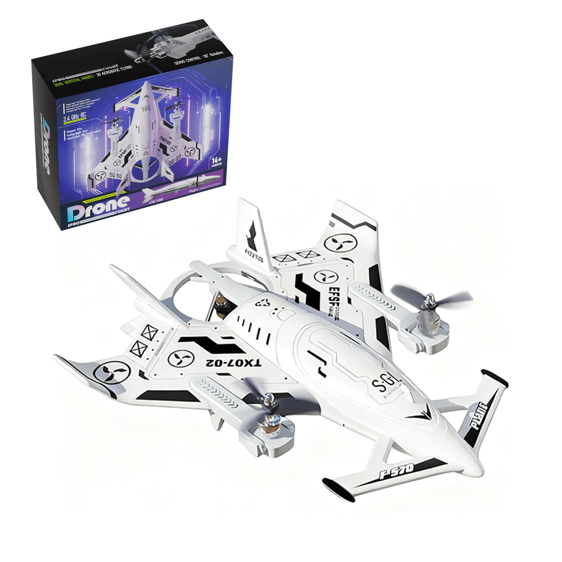 2.4G 8CH RC Stunt Airplane Model with 3 Flight Modes, VTOL