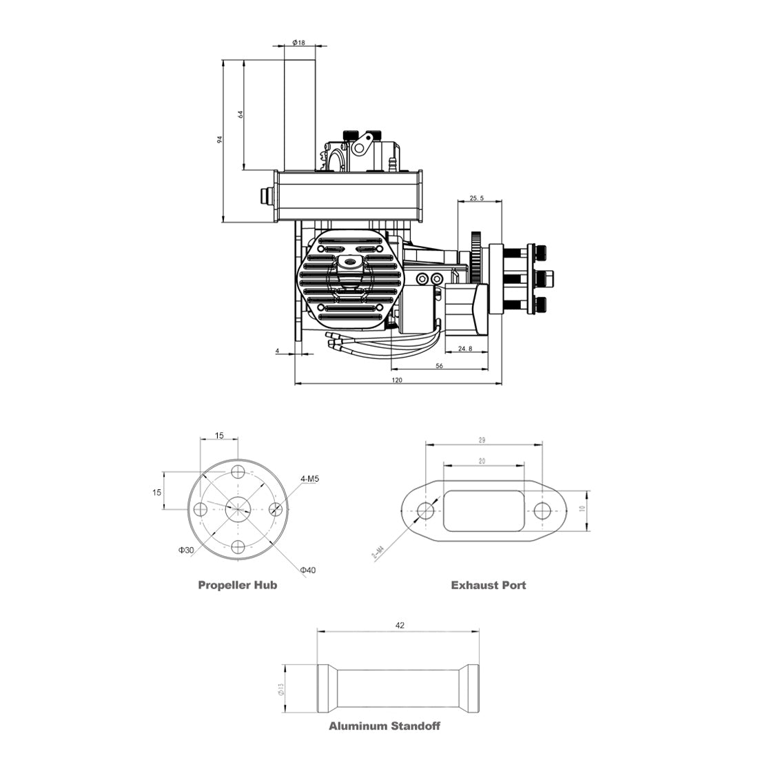 EPHIL X-40cc-T Pro Electric Starter Twin-cylinders Two-Stroke Horizontally Opposed Gasoline Engine Model for Fixed-Wing Aircraft Models - RAZORDON