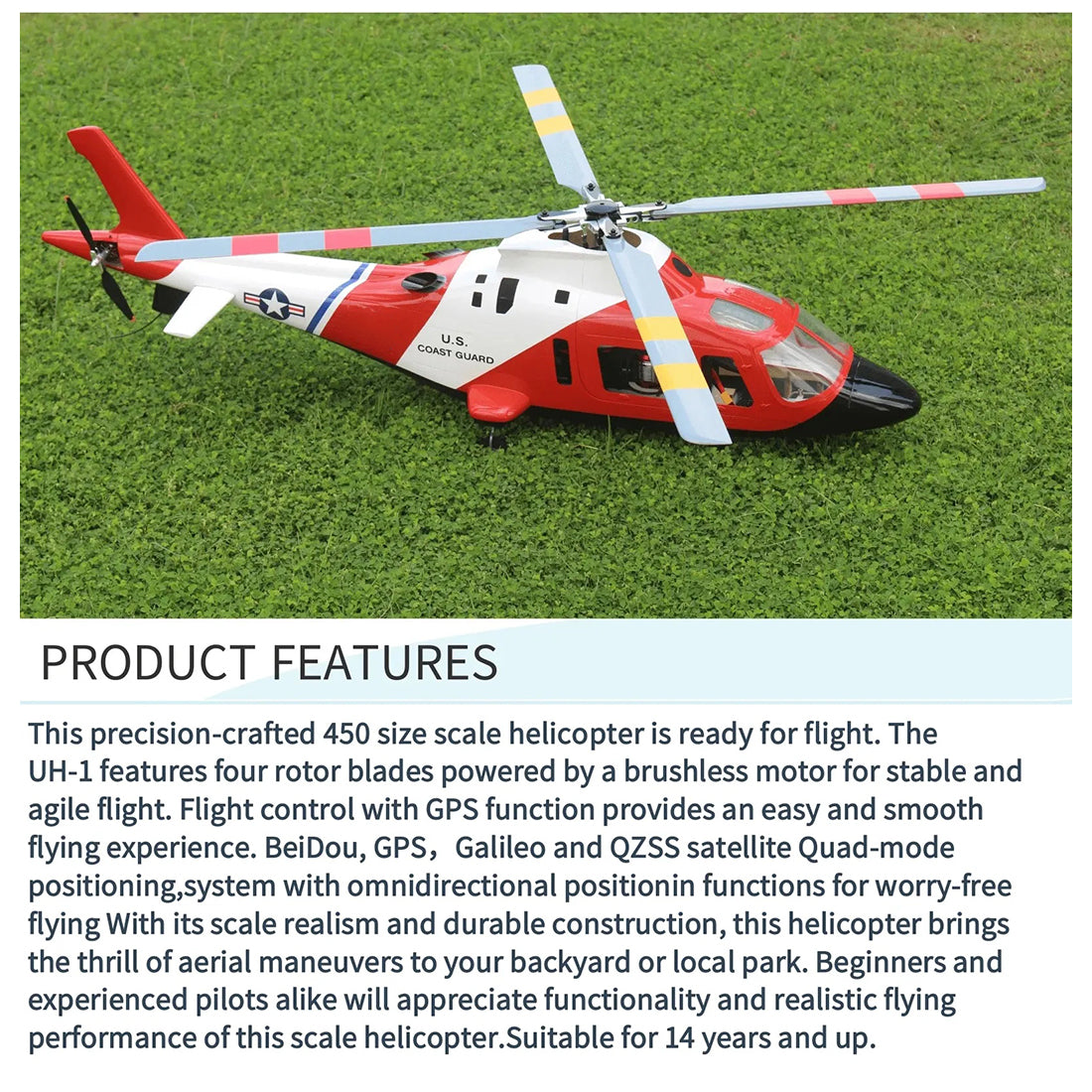 FLISHRC Agusta A109 500-Class 2.4G 6CH Scale RC Helicopter Model with L7 Flight Controller and 4-Mode Positioning GPS RTF