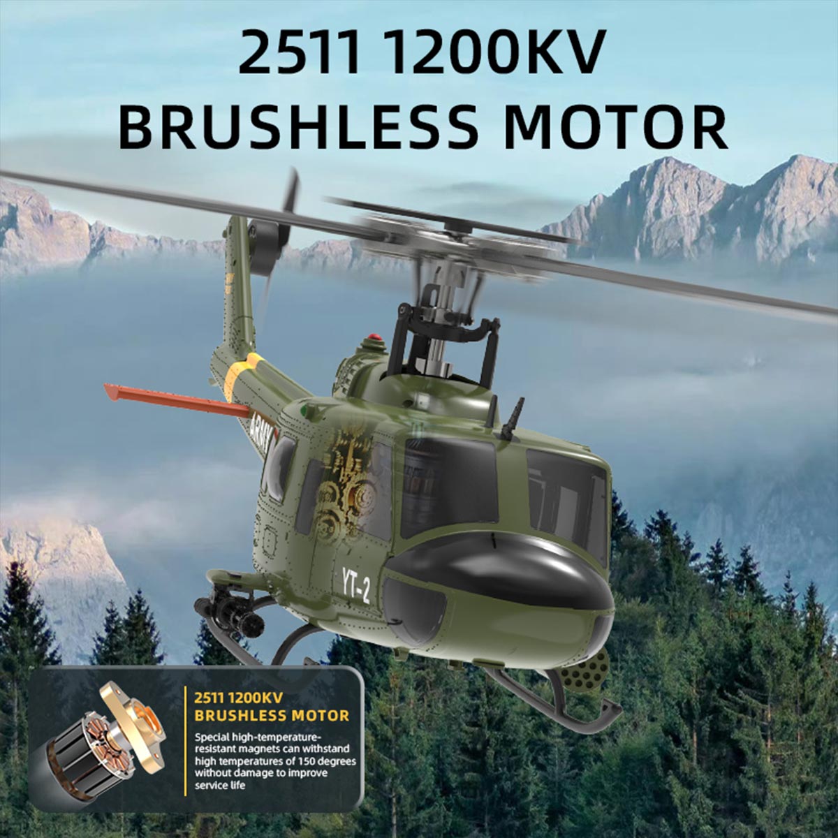 YU XIANG F07/F07-V 1/34 Scale UH-1 Huey 2.4G 6CH Brushless Direct-Drive 6G Flybarless RC Helicopter Model (RTF Version/Mode1/Mode2)