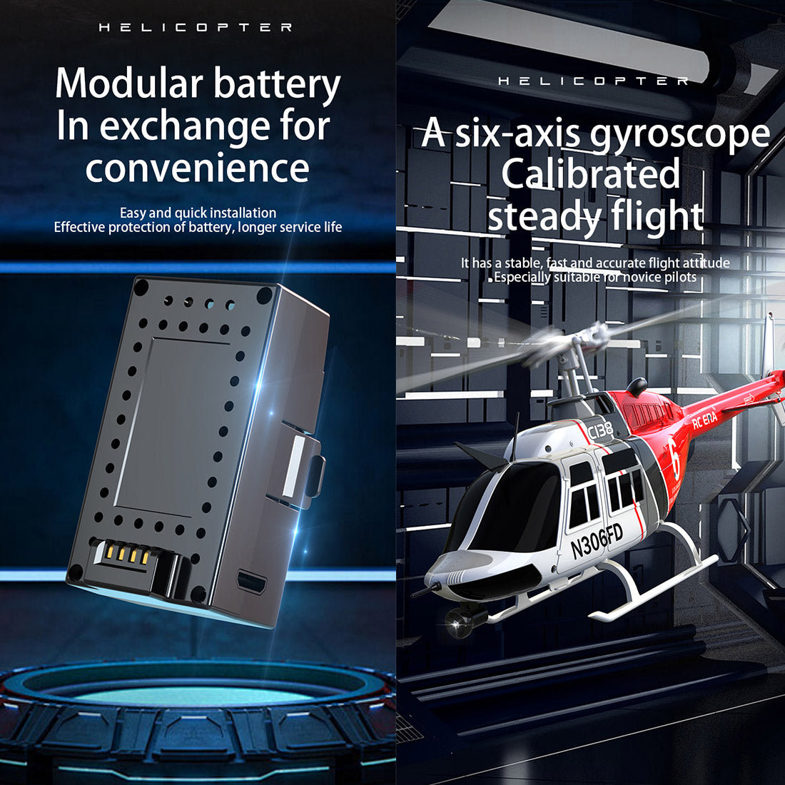 C138 1/30 Scale BELL 206 Helicopter 2.4G 6CH Single-Rotor Gyroscopic F ...