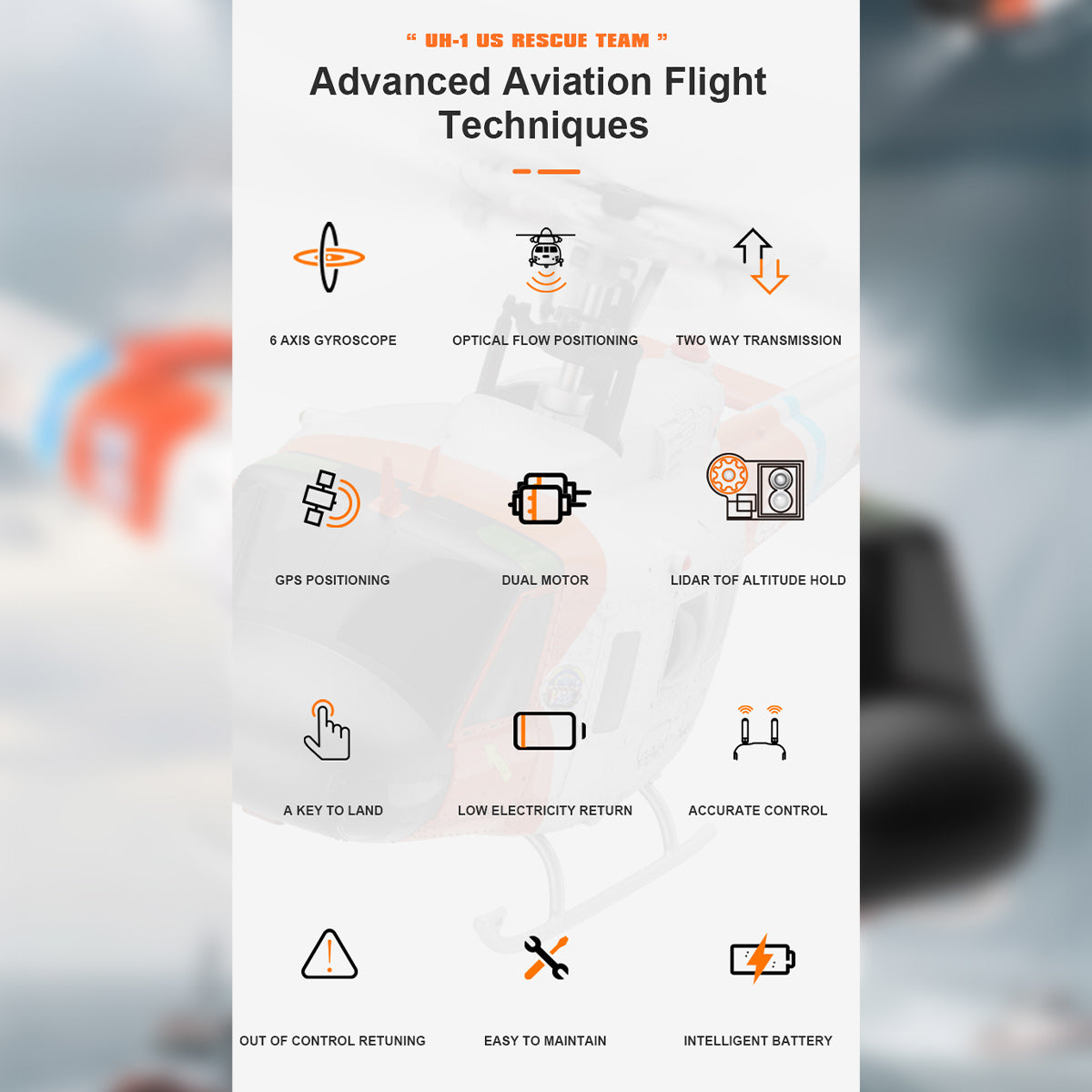 WOLFBUSH YUXIANG F07S UH-1 Huey 1/34 Scale RC Helicopter