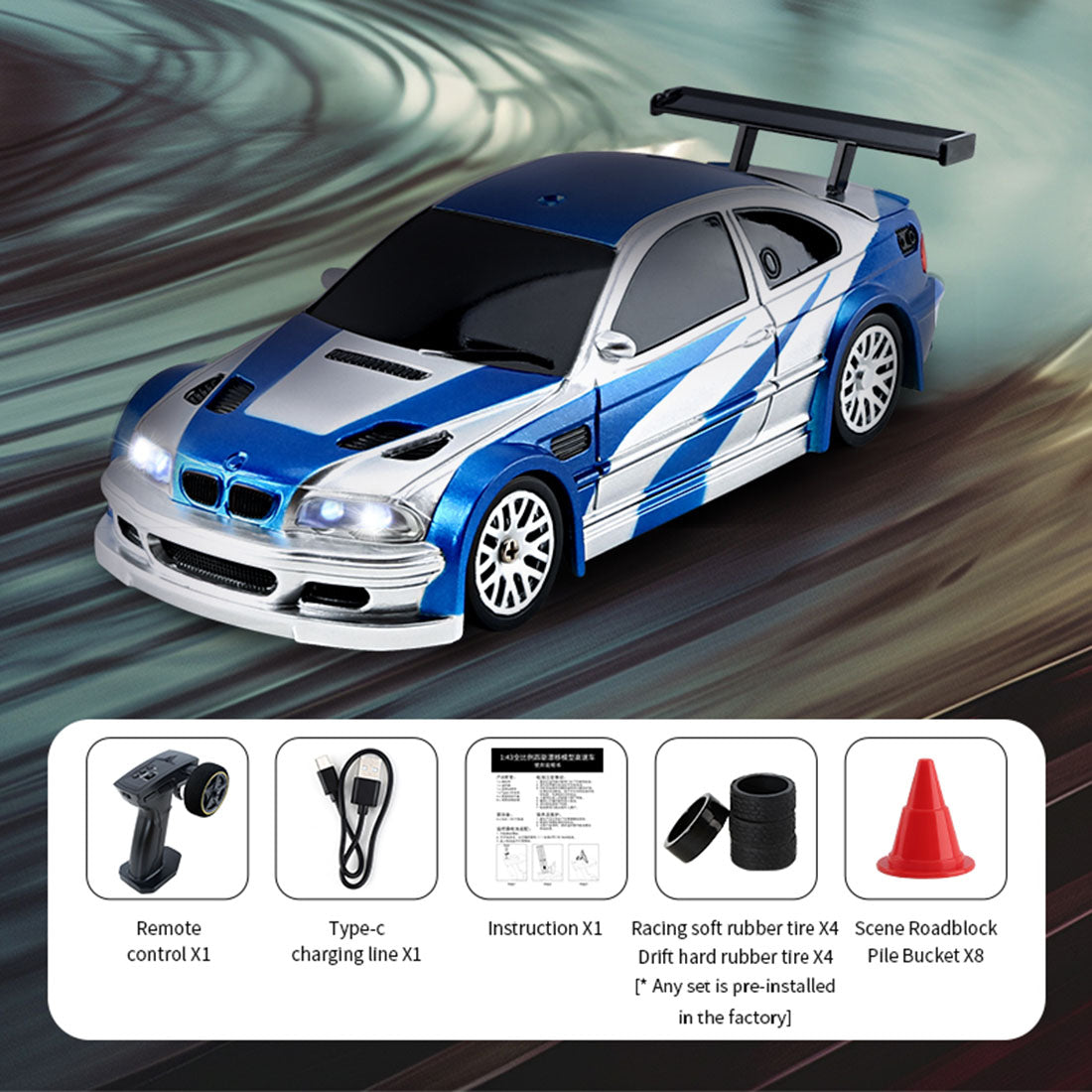1/43 Scale 2.4G 4WD Full-proportion RC Electric Mini Racing Drift