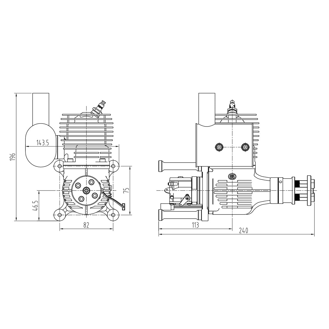 NGH GT65 65cc Single-Cylinder Two-Stroke Air-Cooled Gasoline Engine Model for Fixed-Wing RC Airplanes-RAZORDON